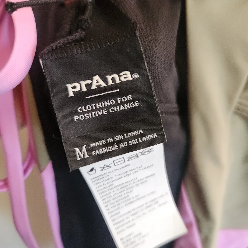 NWOT Prana Colorblock One-Piece Swimsuit Black Gray & Pink Open Low Back Medium - Picture 2 of 10